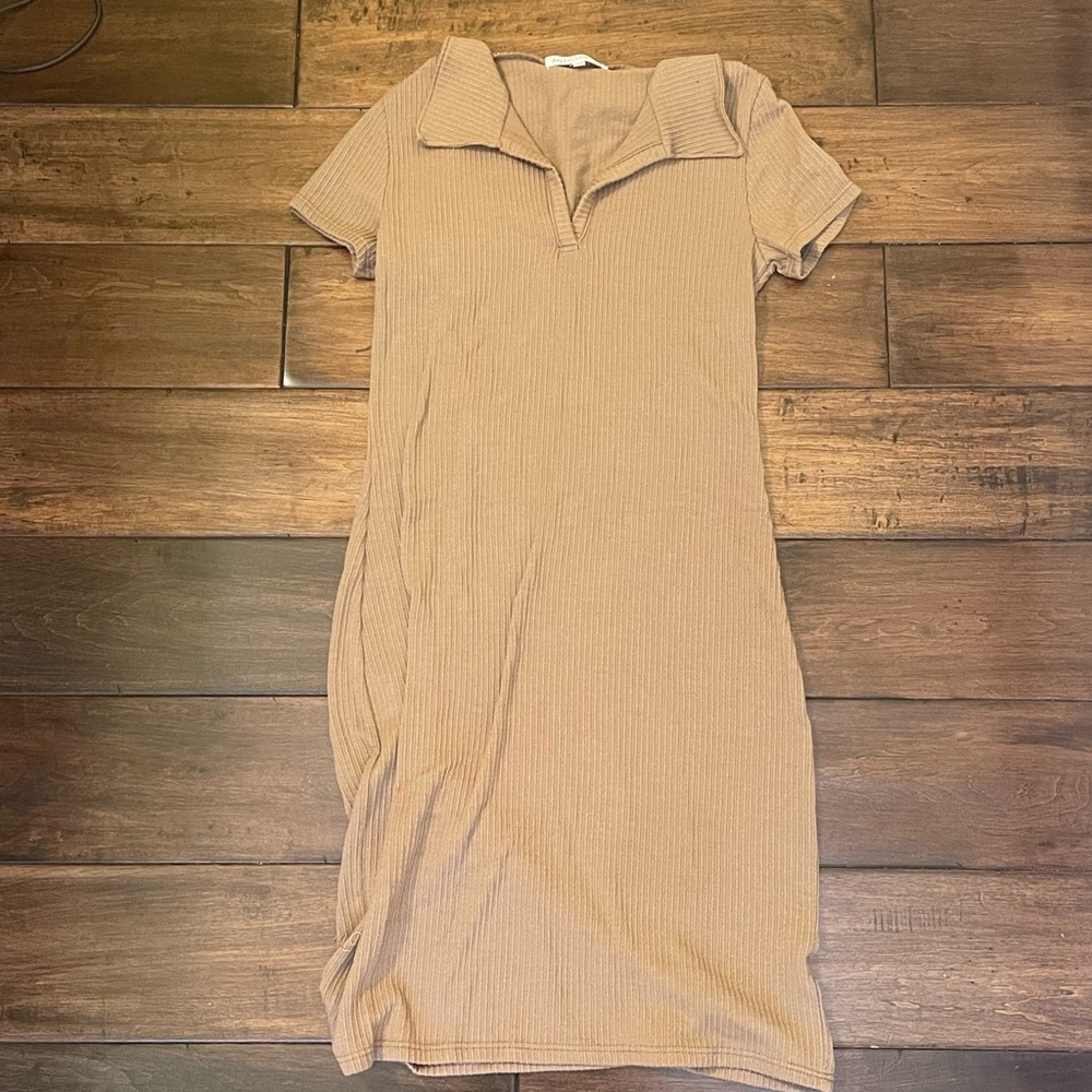 Pencil Cut Brown Collared Dress